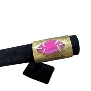 vintage hammered brass cuff bracelet pink agate geode slice boho statement